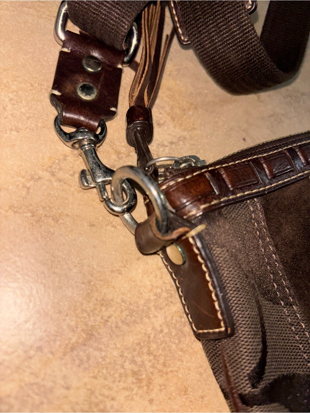 Coach VINTAGE Dark Brown Crossbody with Snake-Print suede & leather Stripe 2006 - Picture 7 of 11